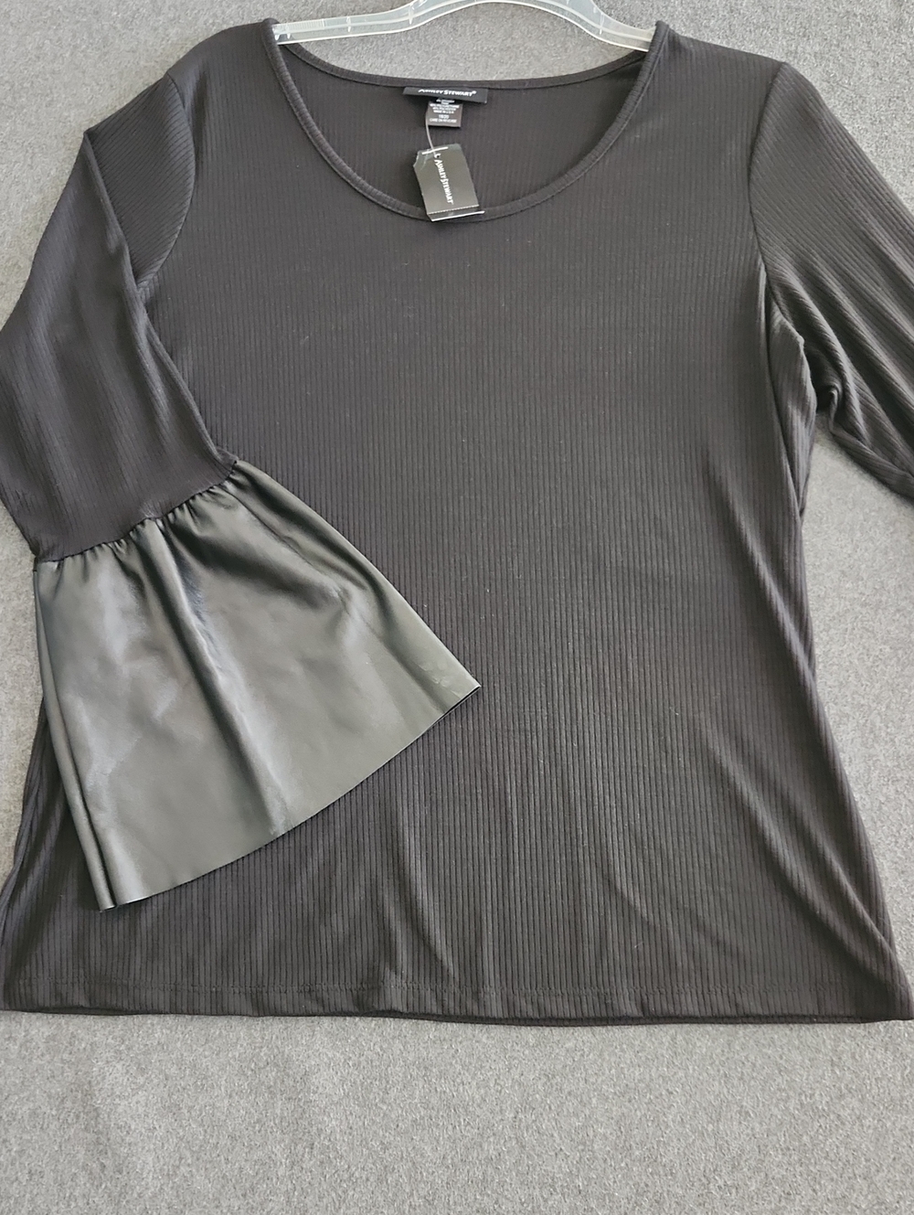 Ashley Stewart Goth Faux Leather Bell Sleeve Women's Black Ribbed Top Size 18/20